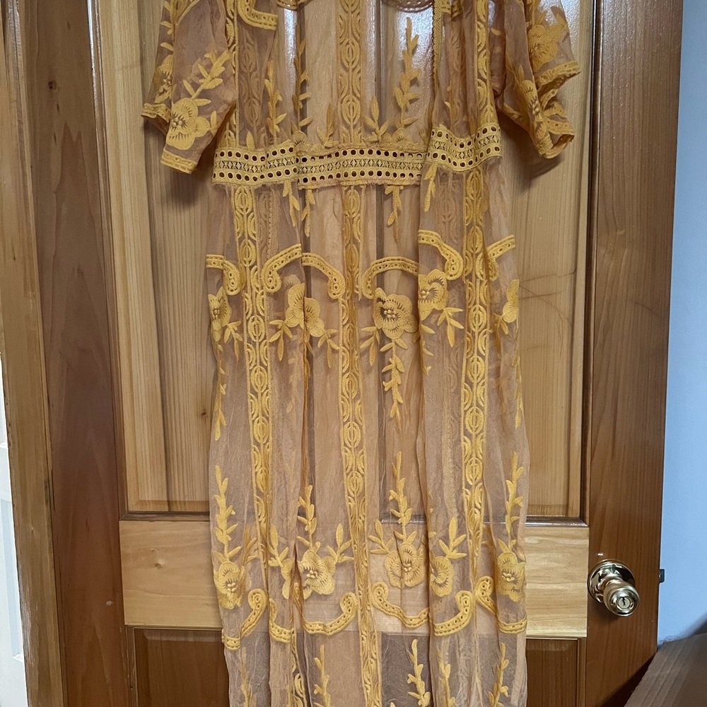 Jealous Tomato Mustard Floral Embroidered Dress